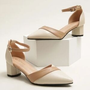 D'orsay Low Chunky Heels dorsay work Nude pointed elegant beige Wedding Office